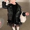Короткая кожаная куртка для девочек, модный однотонный мотоциклетный костюм, короткая куртка