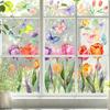 Floral Window Sticker Sheet Vibrant Color Tulip Butterfly Design PVC Glass Film Decal Living Room Kitchen Office Decor