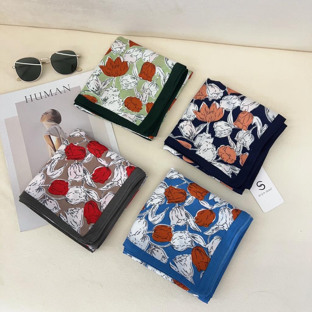 2024 New Fashionable Versatile Silk Scarf 68 Cm Printed Sunscreen Decorative Small Square Scarf Velvet Texture Scarf