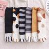 5 Pairs Women Socks Thick Coral Fleece Cartoon Cat Paw Shape Color Matching Mid Tube Elastic Anti-slip Warm Daily Home Wear Socks
