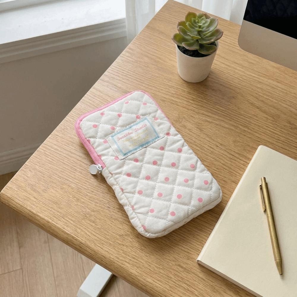 Zipper Quilted Makeup Storage Bag Cute Pencil Toiletry Organizer Lipstick Bag