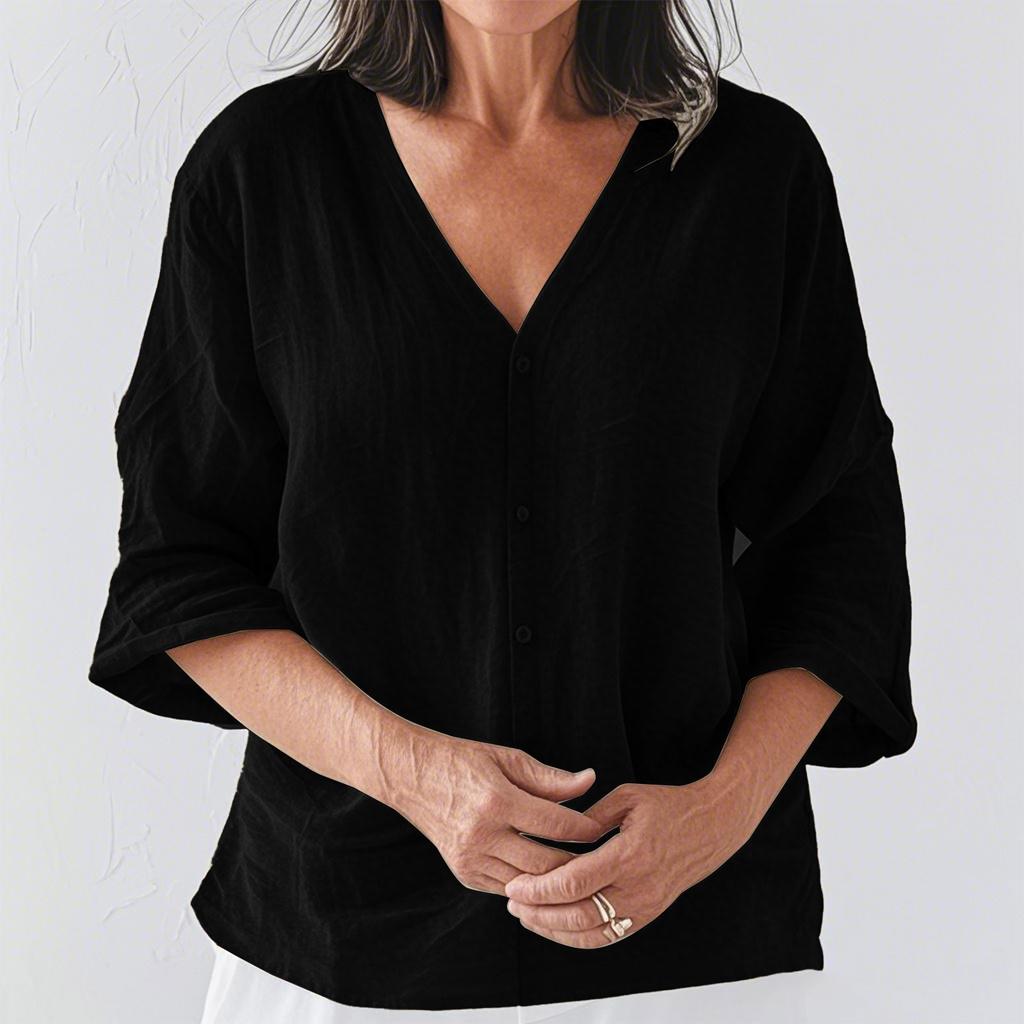 Модный женский повседневный кардиган из хлопка и льна с V-образным вырезом и рукавом три четверти