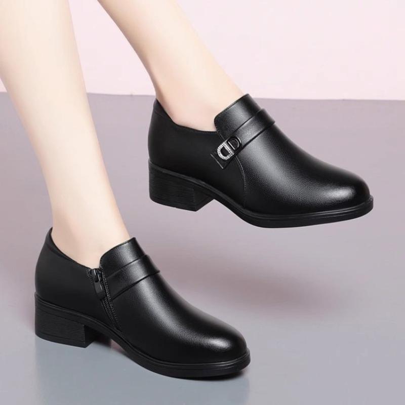 Shoes Deep Mouth Single Shoes Women's Shoes Autumn New Mid-soft Sole Non-slip Comfortable Work Leather Shoes