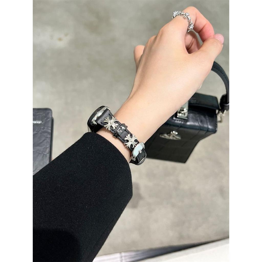 Ремешок из кожи с крестообразным металлическим ремешком для Xiaomi Band 9 - креативный кожаный ремешок в стиле ретро-панк для XIAOMI Mi Band 9/8/7/6/5/4/3/NFC/Mi Band 8pro/Redmi Watch4&5