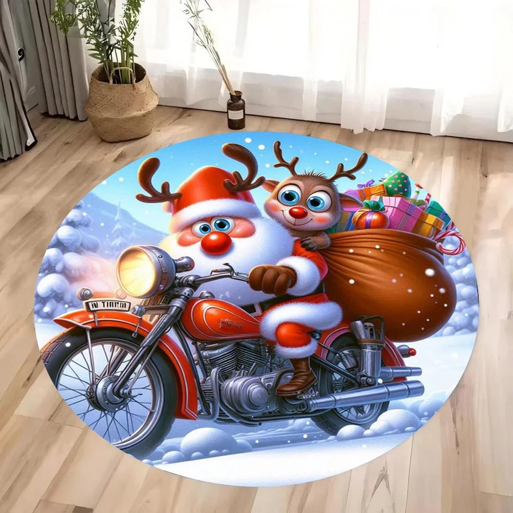 Рождественский Санта Клаус Круглый Ковер Гостиная Спальня Коврик Праздничная Атмосфера Украшенная Рождественская Елка Домашний Ковер Декорация
