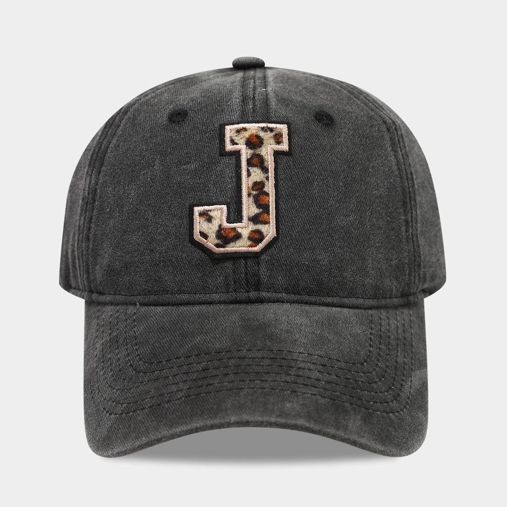 Black Baseball Cap, 26 English Letters Leopard Print Duckbill Hat, Women's Retro Fashion Sports Sun Hat, Trendy Cap