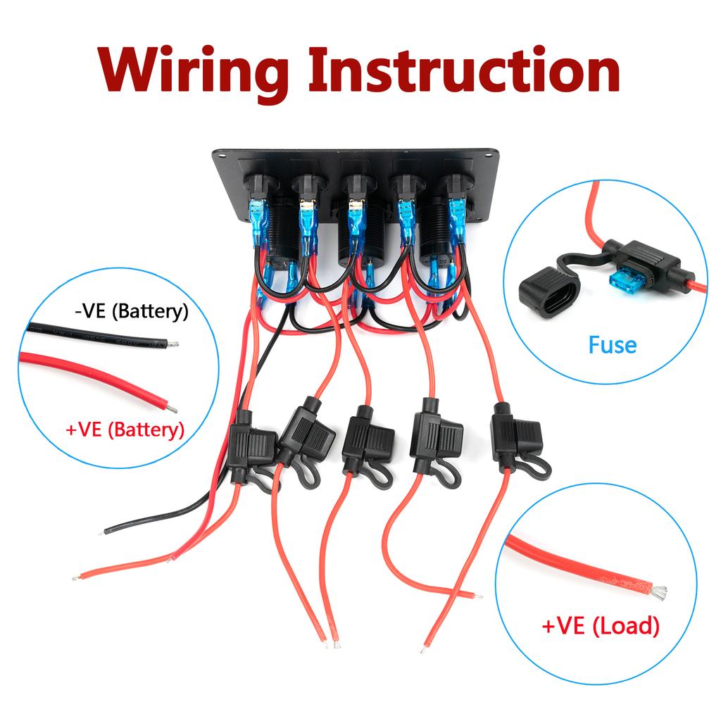 5-ганговый светодиодный кулисный переключатель, панель управления, двойной USB-порт, зарядное устройство, автоматический выключатель, переключатель включения-выключения для автомобилей, грузовиков, морских лодок, RV 12 В 24 В