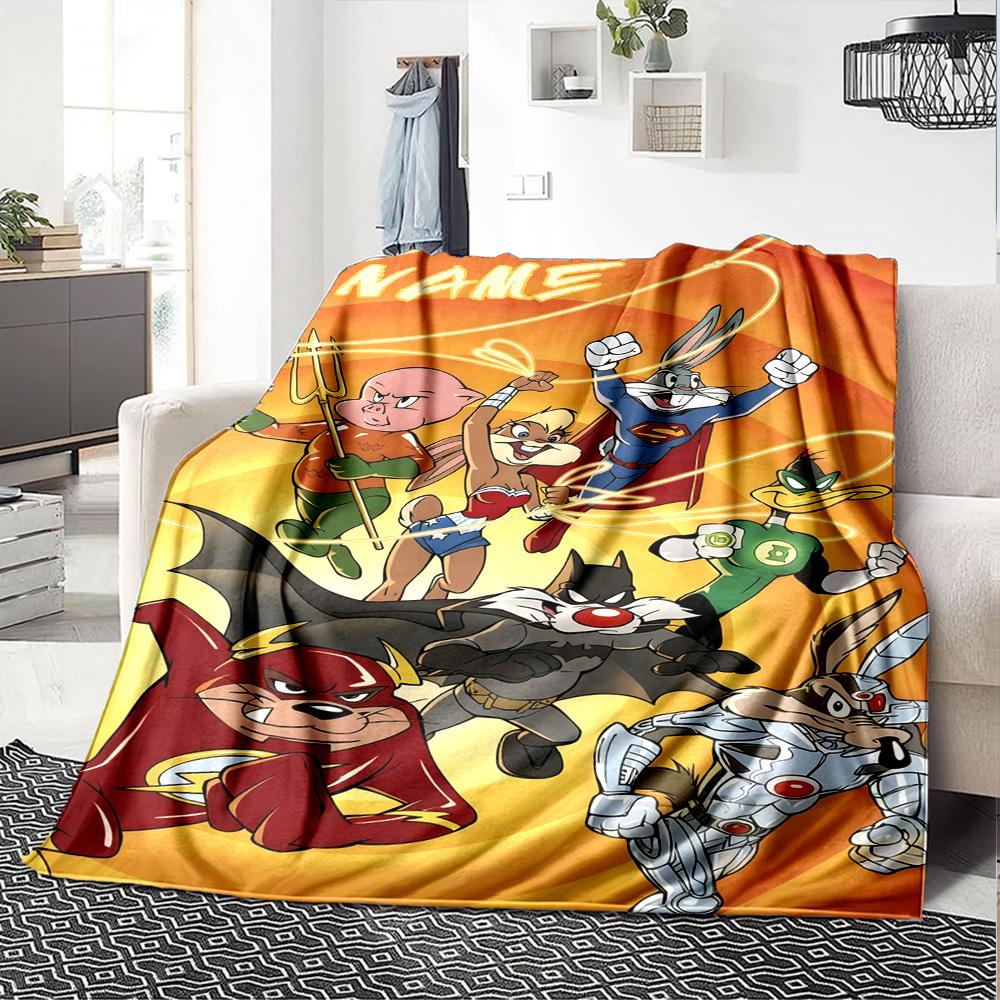 Cartoon Superheroes In Action Cozy Customizable Blanket Personalized Text Comfortable Perfect For Sofa Couch Office Bed Picnics Allseason Use Cozy