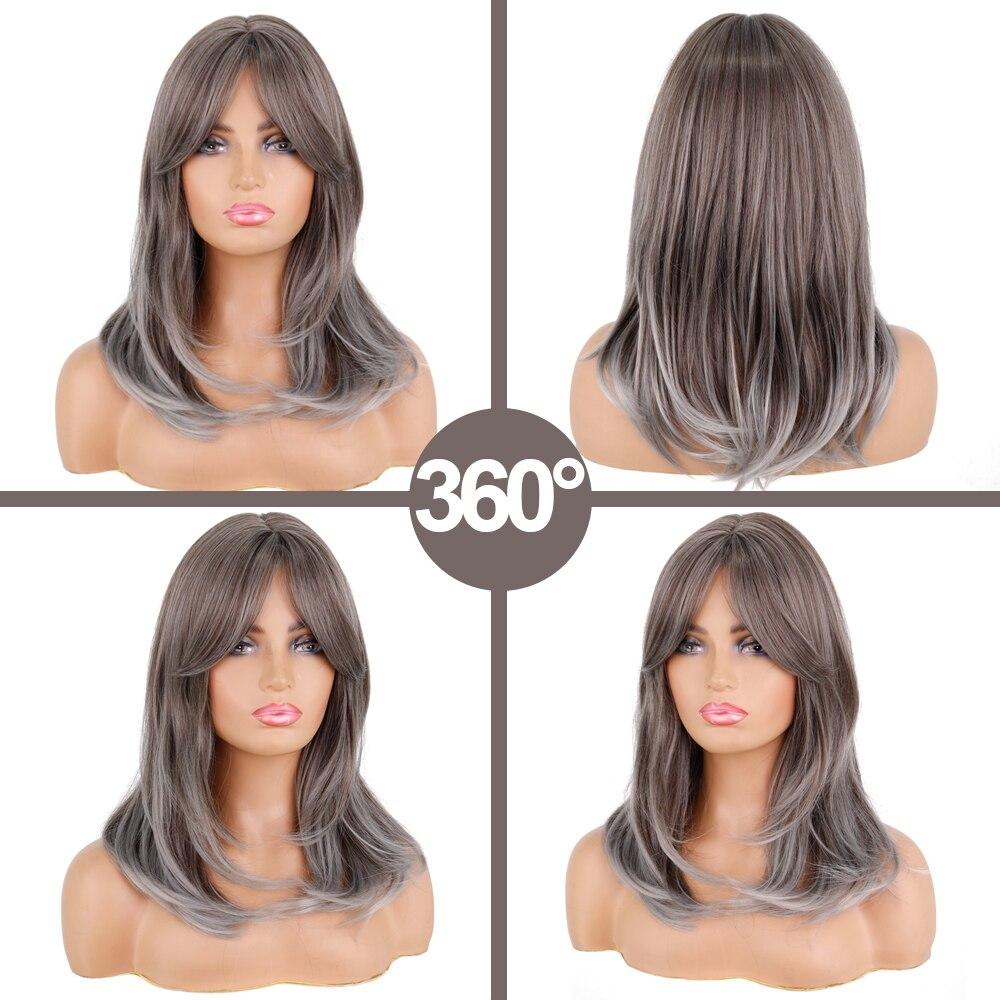 LISI HAIR Synthetic Wigs Long Straight Layered Hairstyle Ombre Black Brown Blonde Gray Ash Full Wigs with Bangs for Black Women