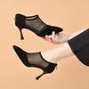 Pointed Mesh Shoes Women's 2025 Spring and Summer New European and American Style Mesh Yarn Hollow Single Shoes Rear Zipper Thin Heel Black Fashion