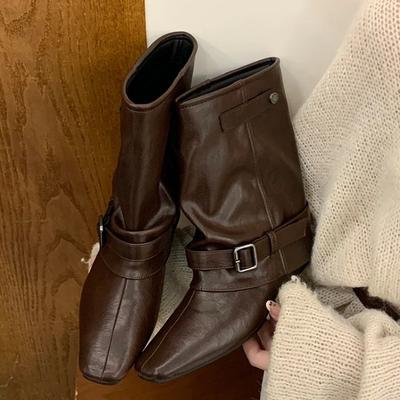 Ботильоны на каблуке для женщин, дизайнерские туфли с квадратным носком, короткие зимние ботинки, зимняя мода, для ходьбы, новые ботинки челси, женские