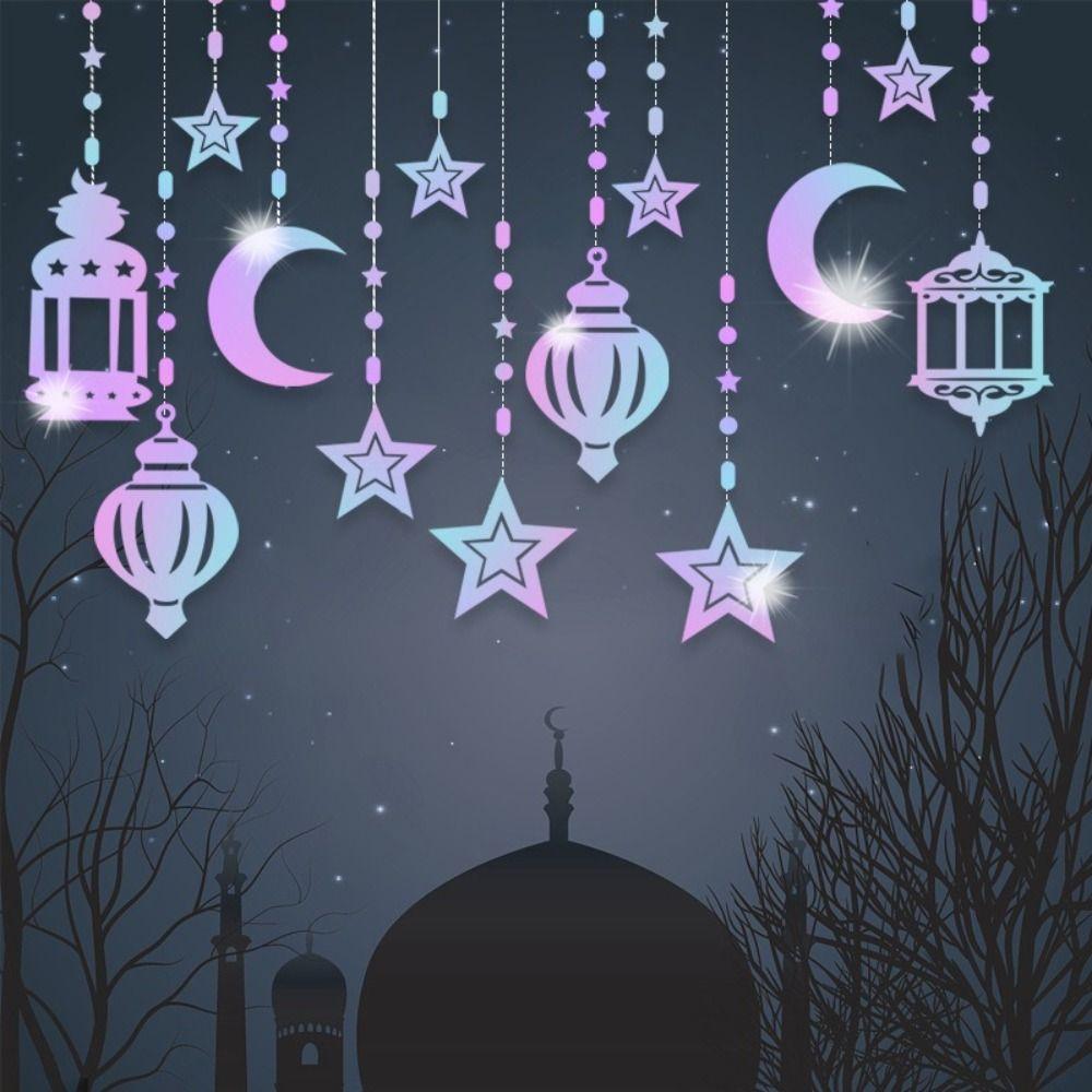 DIY Paper Ramadan Kareem Decor Gold Silver Hang Garland Star Moon Lantern Eid Atmosphere