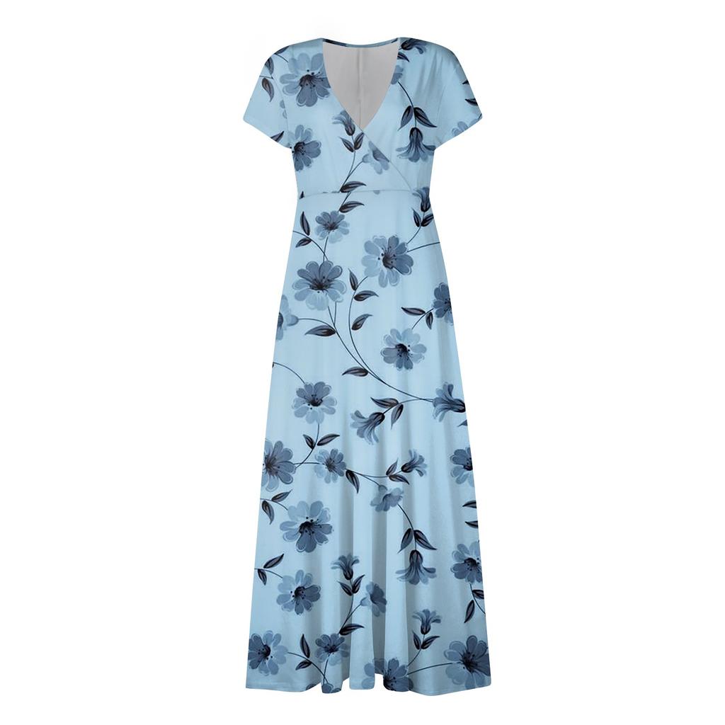 Women's Long Dress Maxi Dress Casual Dress Chiffon Dresses Swing Dress Solid Color Casual Mature Outdoor Daily Date Ruffled Short Sleeve V-neck Dress