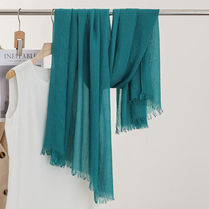 Однотонный тонкий шарф Женская солнцезащитная шаль Однотонный простой Имитация хлопка и льна Шелковый шарф Пряжа высокого класса