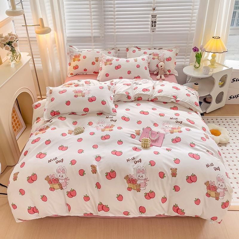 Simple Bedding Washed Cotton Four-piece Set Pastoral Bed Sheet Quilt Cover Bedding Three-piece Set