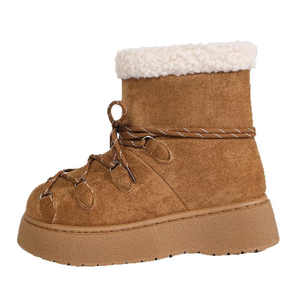 Осень 2025 новый внешнеторговый Сяосянфэн маффин толстая подошва зимние сапоги женские корейская версия круглый носок рукав теплые женские сапоги