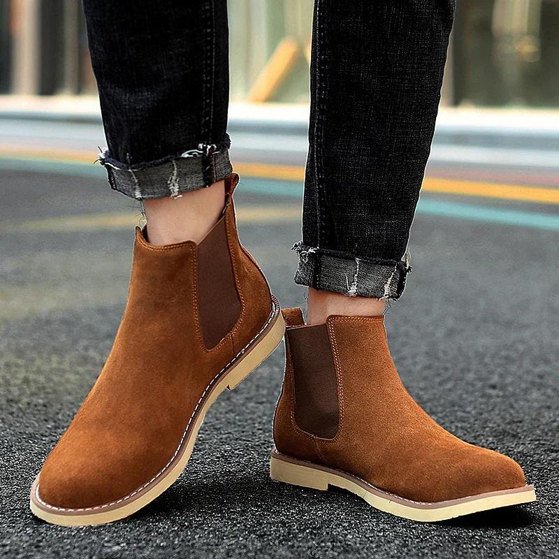 Shoes Man Winter Men Ankle Chelsea Boots New Fashion Casual  Male Shoes Cow Suede Leather Slip Ons Plush Warm Man Snow Boots