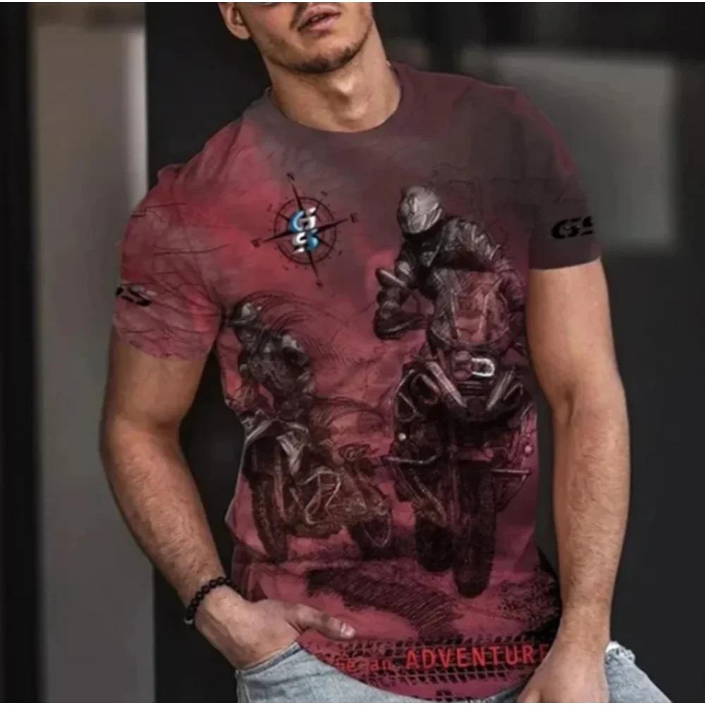 Летний топ с круглым вырезом и 3D-принтом мотоцикла, модная повседневная мужская футболка с коротким рукавом