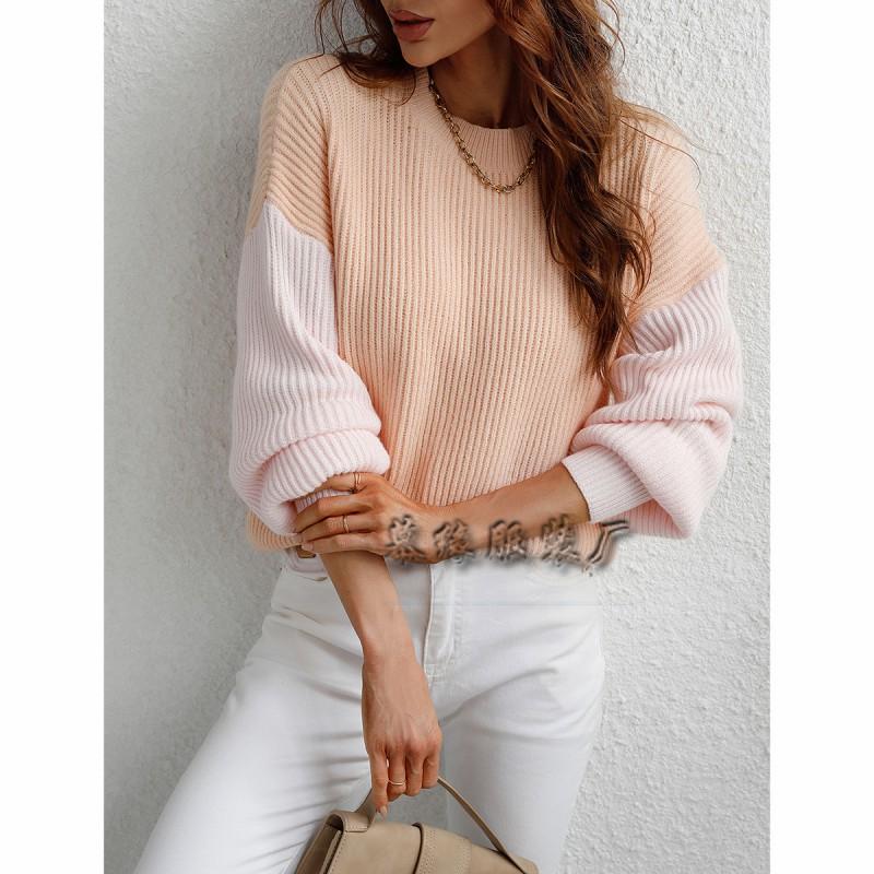 Womens Oversized Long Sleeve Knit Sweater Round Neck Striped Loose Fit Casual Pullover Top Winter