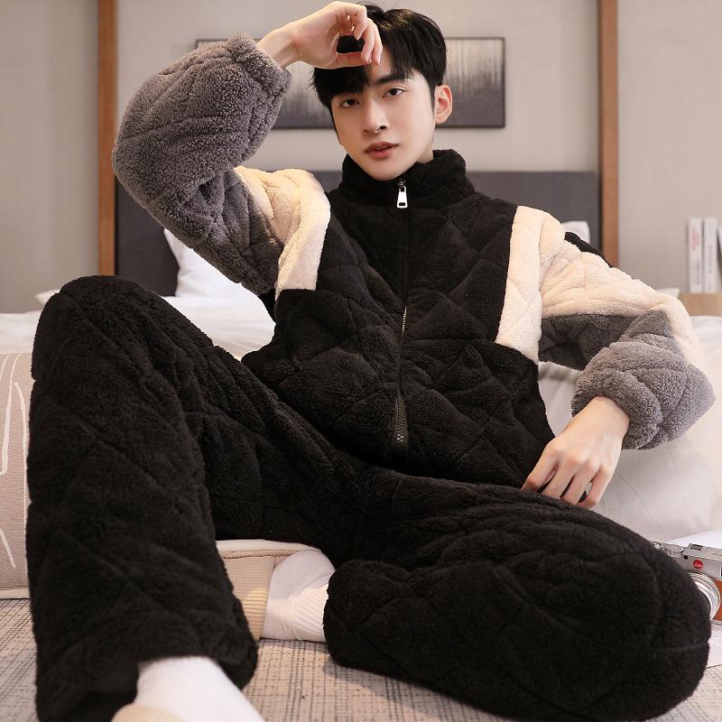 Men's Three-Layer Thickened Cotton Winter Pajamas - Warm, Simple, Luxury, and Suitable for Indoors and Outdoors.