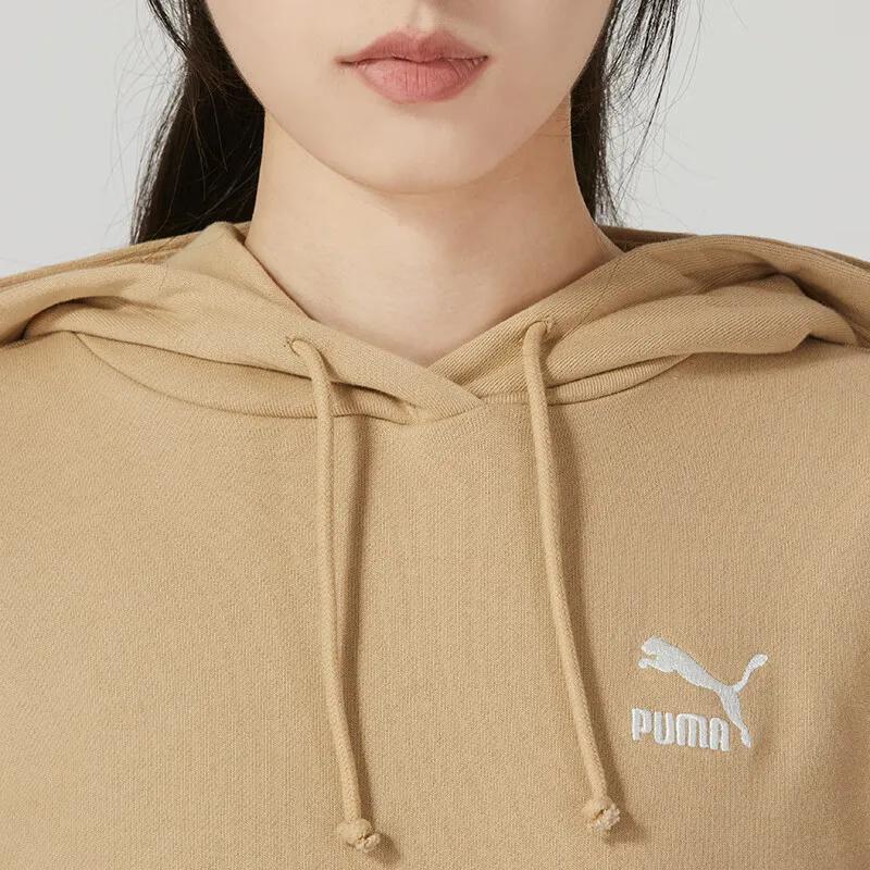 PUMA Sweatshirts Women's Khaki Hooded Moderate Regular (Unisex) Sweatshirts 624679 84