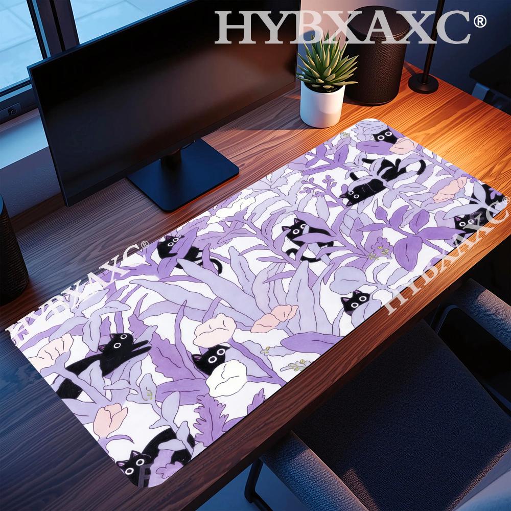 HYBXAXC Cute Black Cat Mouse Pad Large Keyboard Mousepad Rubber Extended Pink Purple ESpoarts Desk Pad Gamer Design Deskmat