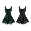 Steampunk Mini Medieval Dress for Women Plaid Renaissance Corset Lace Trim