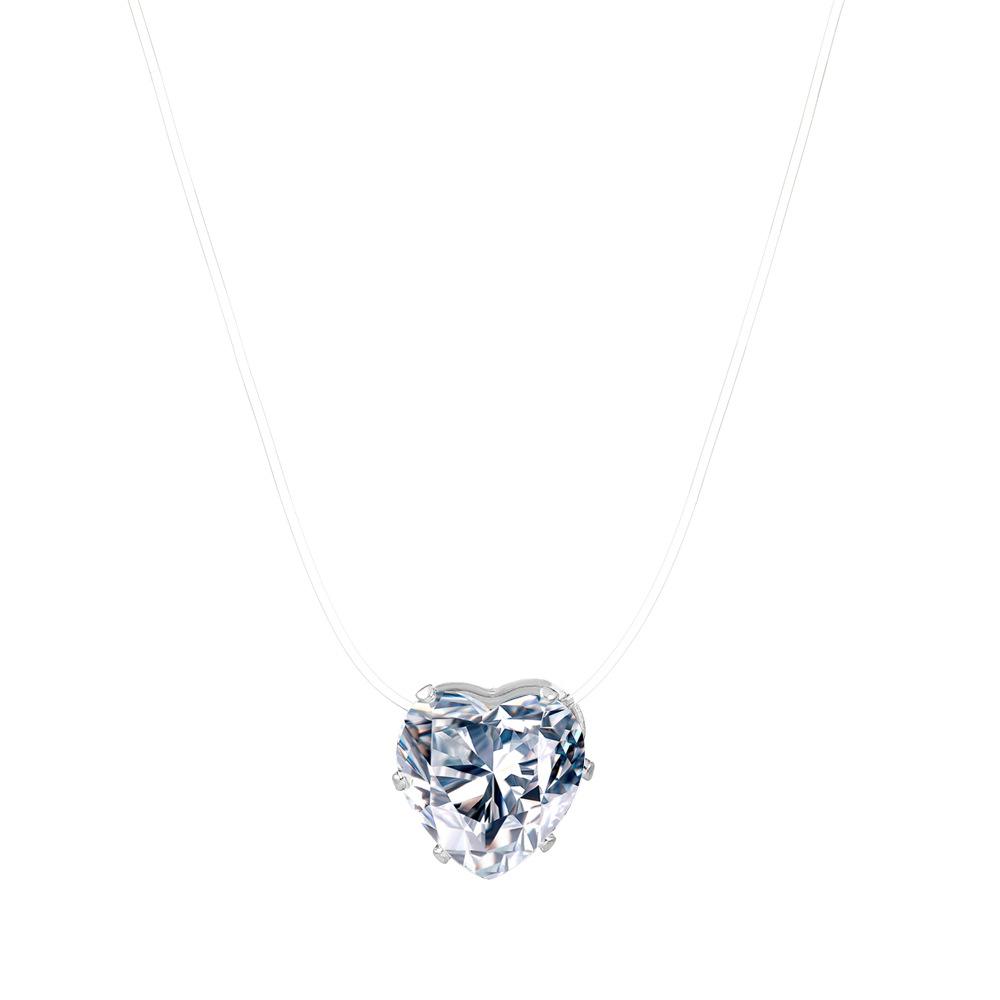 Transparent Fishing Line Necklace for Women Personality Zircon Love Heart-shaped Invisible Clavicle Chain Fashion Jewelry GIfts
