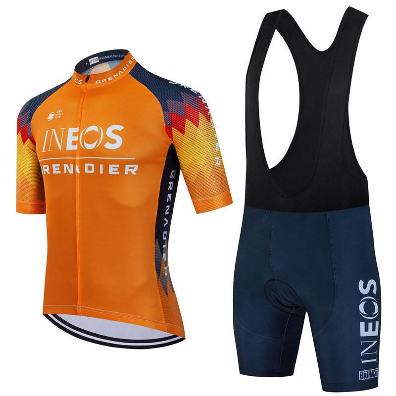 Mens Cycling Jersey Bib Shorts Set - Red Orange Colorway Breathable Bike Wear Road MTB