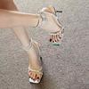 2025 Premium Sense Fairy Wind 34-40 Square Head Rhinestone Open Toe Versatile French High Heel Sandals
