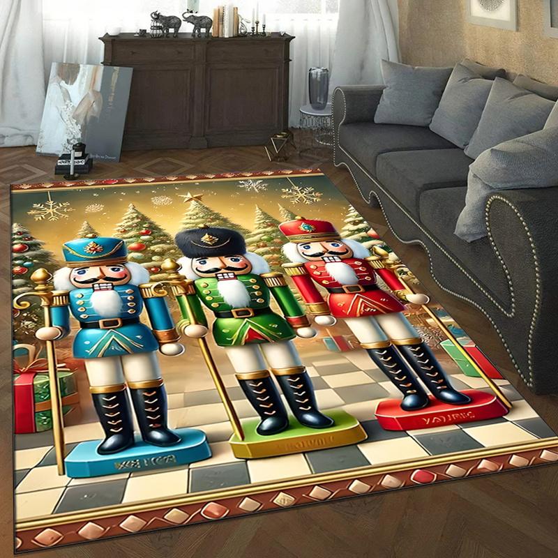 Christmas Nutcracker Soldier Rug for Festive Home Decor HolidayThemed Living Room Carpets Anti slip carpet can be machine washed