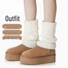 Women's White Knit Leg Warmers Set: Winter Snow Boots Slouch Socks