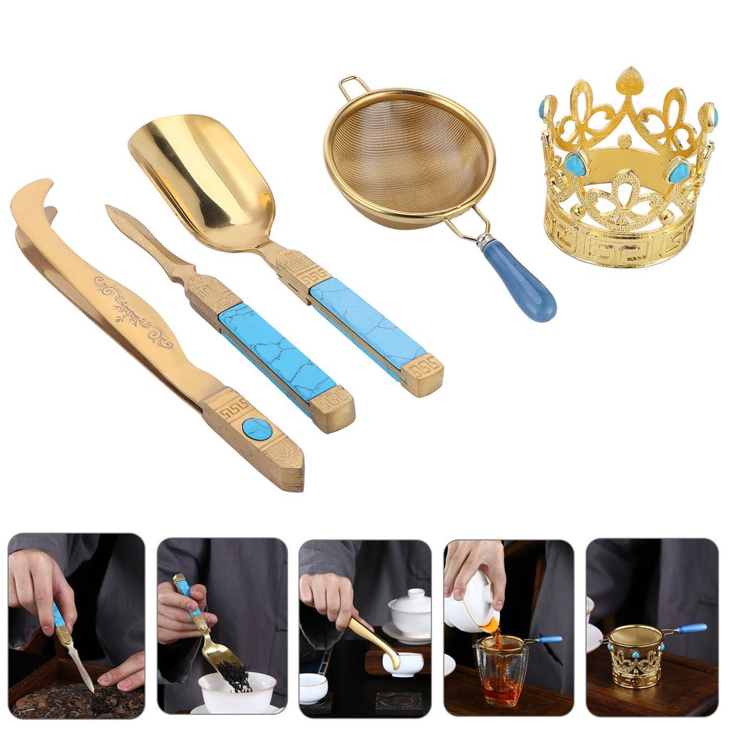 Чайный набор для церемонии из нержавеющей стали 304 Чайная ложка Игла-зажим Фильтр-комплект Аксессуар для чая кунг-фу Золото