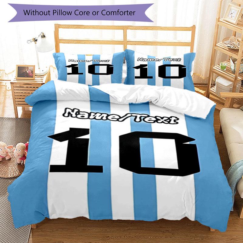3PC Custom Name Argentina Football Jersey Bedding Set Printed Bedding Set Duvet Cover Closure Includes 1 Duvet Cover & 75 Pillowcases for Bedroom