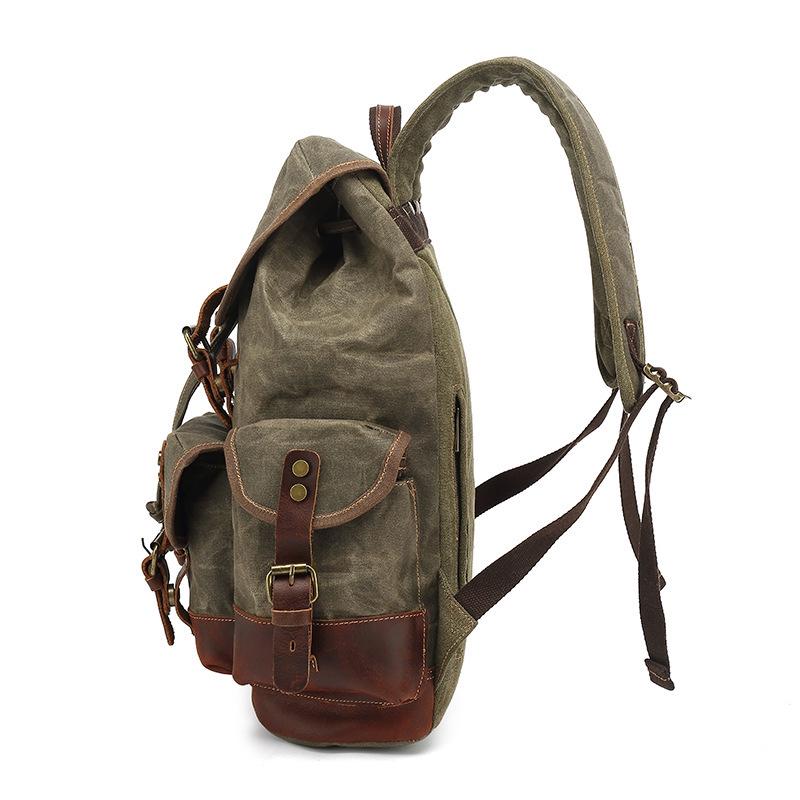 Unisex Waterproof Waxed Canvas Travel Backpack for Outdoor Sports and Laptops