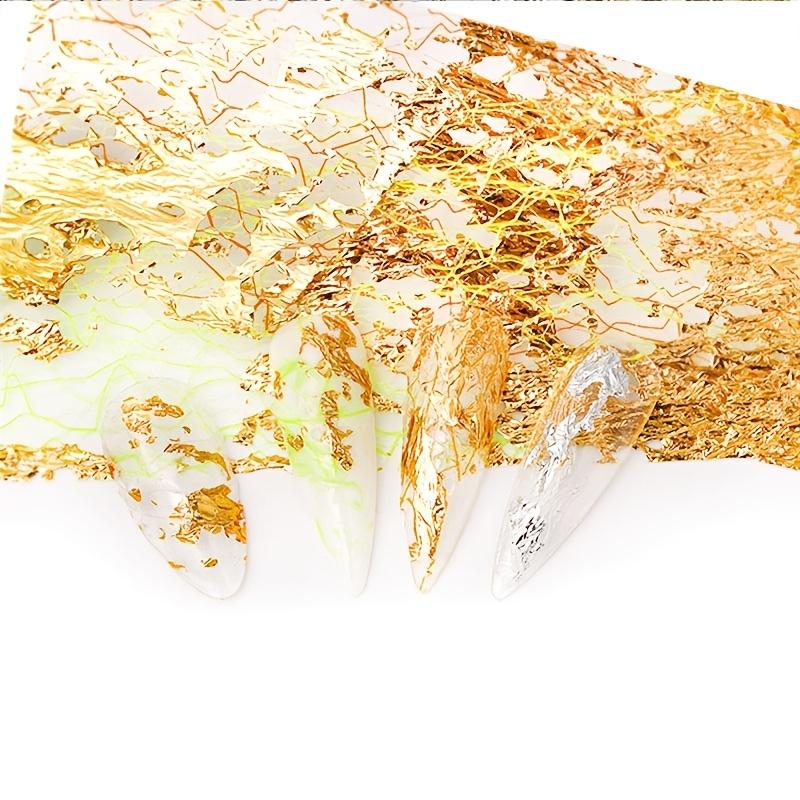 Мерцающие серебряные и золотые наклейки из алюминиевой фольги для ногтей — простые наклейки для слайдер-маникюра своими руками, легкое нанесение