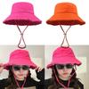 Unisex Frayed Edge Design Bucket Hat Summer Foldable Fisherman Hat with Adjust Chin Rope Anti-uv Hat for Friend Family