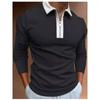 Men S Long Sleeve Polo Shirt Zipper Collar Patchwork Autumn Casual