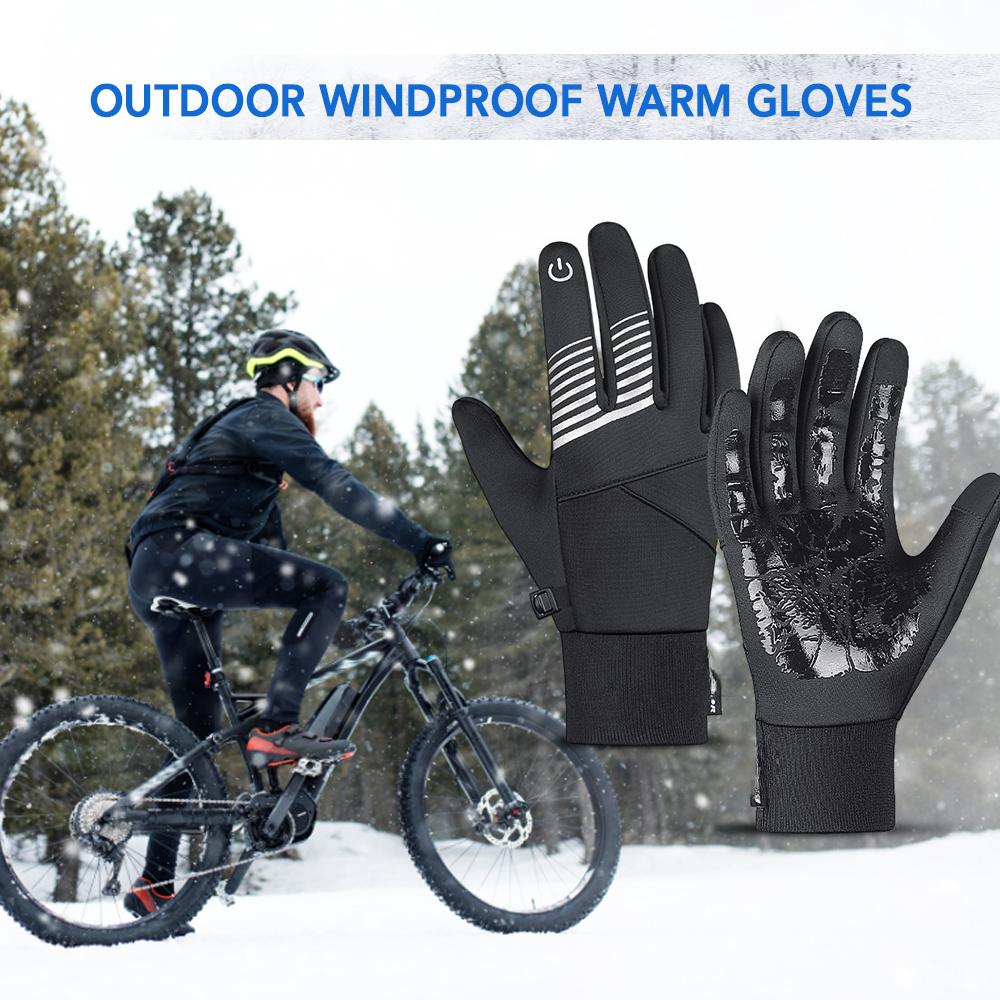 Windproof Cycling Gloves Winter Warm Touchscreen Bicycle Gloves for Outdoor Riding Motorcycling Running Skiing