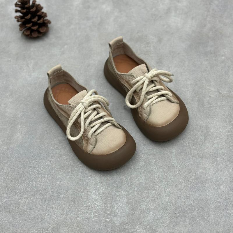 Johnature Ретро натуральная кожа шнуровка женские туфли повседневные круглый носок коровья кожа балетки