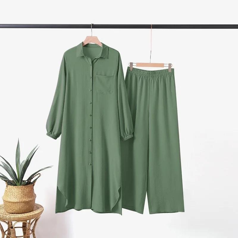 Мусульманские женские комплекты Турция Дубай Абая Женская рубашка с длинным рукавом Комплект повседневные брюки костюмы Абая для женщин IsIamic Outifits