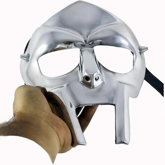 Silver MF DOOM Mask Mad Villan Gladiator Face Mask Armor Medieval Hand-Forged Mask for Halloween Birthday Party Gift