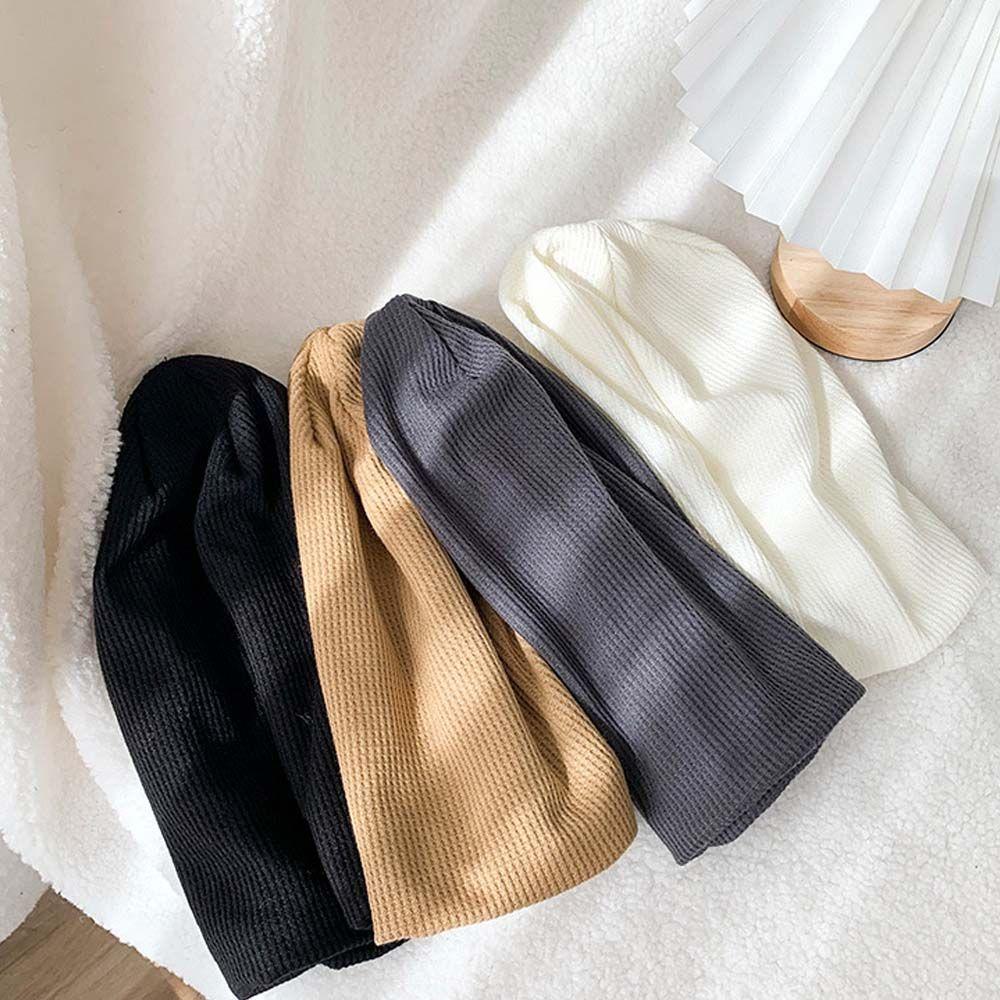 Trendy Casual Solid Color Autumn Winter Men Women Pile Cap Beanie Hat Striped Bonnets Turban Hat