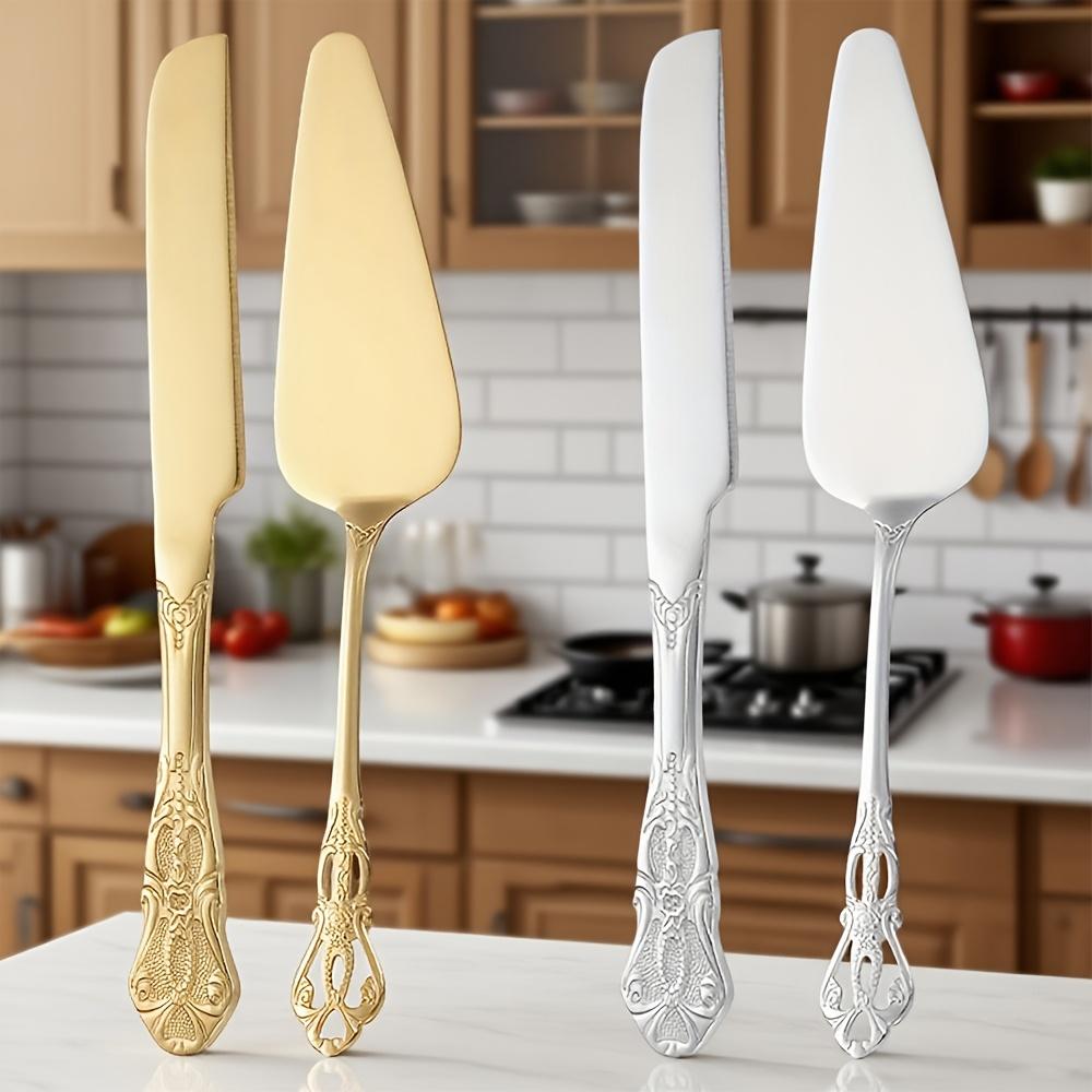 Набор из 2 предметов: винтажный дворцовый нож для хлеба из нержавеющей стали и лопатка для торта, резной полый дизайн, элегантная лопатка для торта для вечеринок