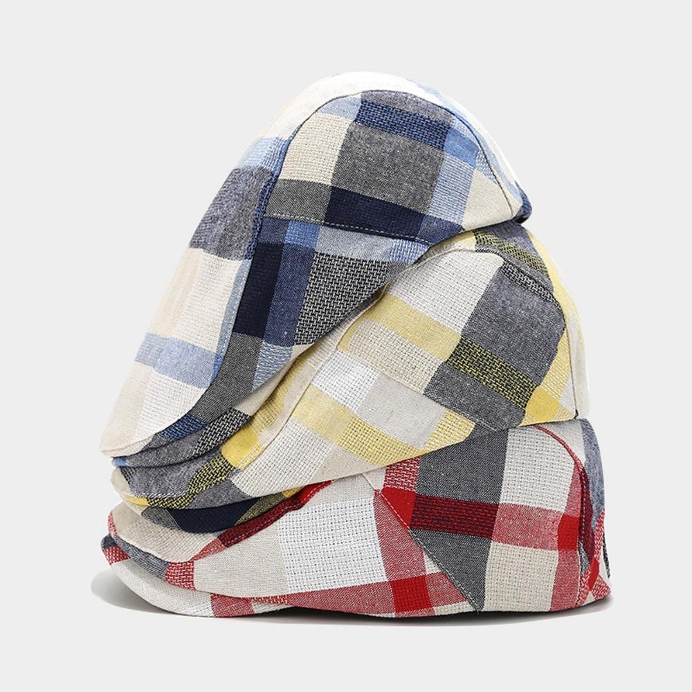 Thin Flat Caps Button Adjustable Newsboy Caps Classic Plaid Berets for Men Women