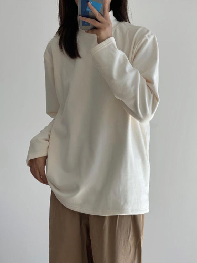 Bottoming Shirt Women Velvet Autumn Winter Turtleneck Long-sleeved T-shirt Thickened Casual Inner Warm Top Office Lady's Loose