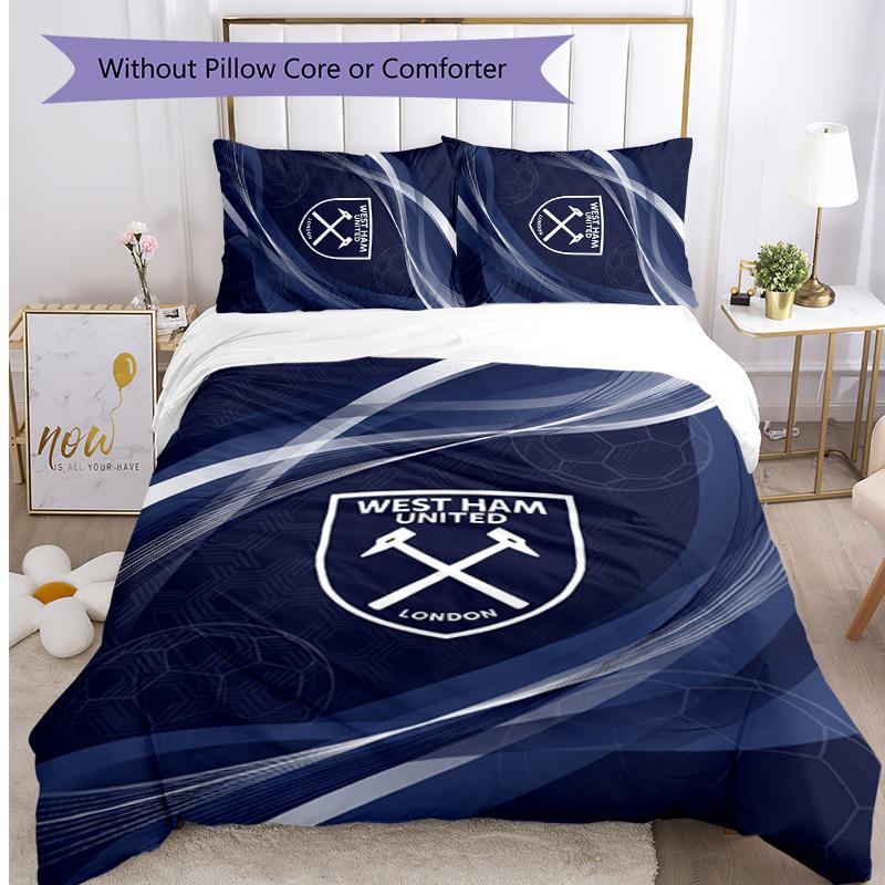 West Ham United Football Printed 3 Pieces Bedding Set, Comfortable Skin Friendly Bedroom Duvet Cover Set