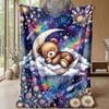 Teddy Bears with Moon and Stars Theme blanket Lightweight Warm Flannel Blanket Decorative Throw Blanket for Home Decoration