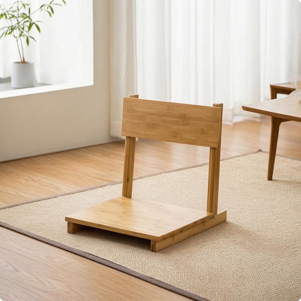 Folding Tatami Chair Portable Bamboo Floor Chair Seat Low-Height Compact for Reading Corner, Tea Time