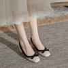 Bow Medium Heel Single Shoes Women's Light Mouth Color Matching Professional Shoes Commuter Women's Shoes